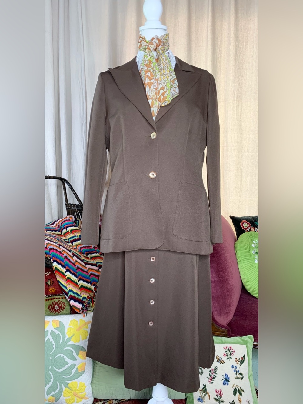 70s Polyester Skirt Suit